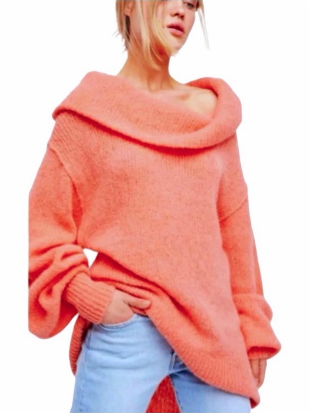 Free People Sweater Small Coral Pink Alpaca Blend Cowl Neck Oversized
